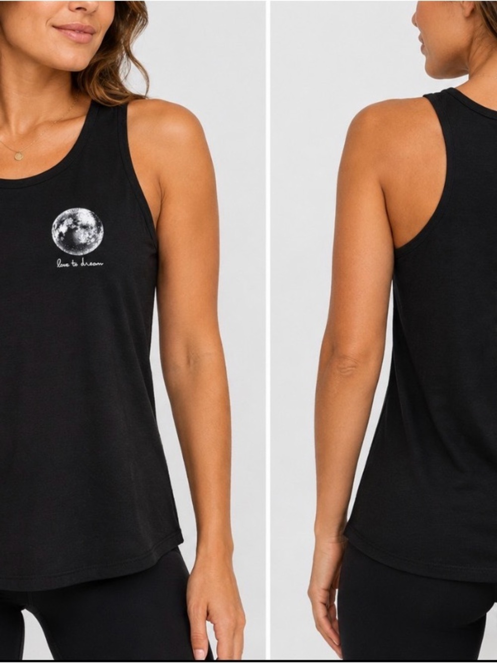 Women’s Black Love to Dream Moon Graphic Racerback Tank Top SZ SM